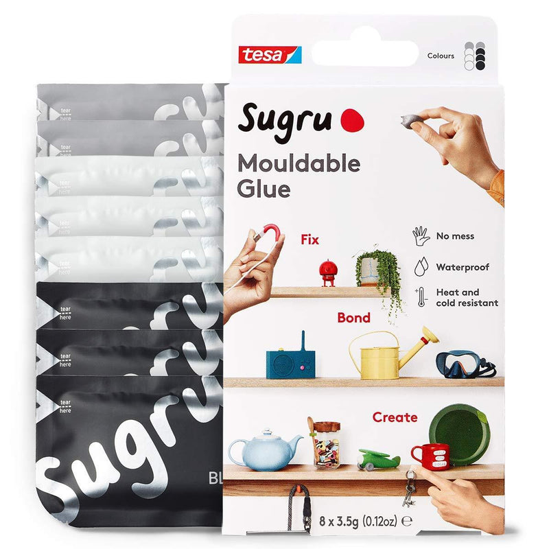 Sugru I000948 Multi-Purpose Glue for Creative Fixing and Making, 8-Pack, Black, White & Gray, 8 Piece