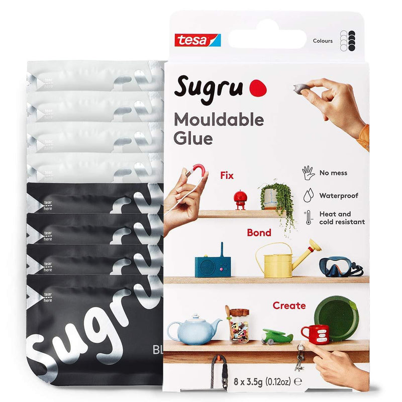 Sugru Moldable Multi-Purpose Glue for Creative Fixing and Making, 8-Pack, Black & White, 8 Piece
