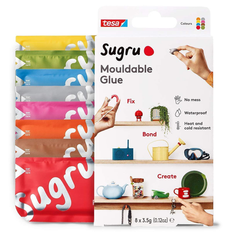 Sugru I000950 Multi-Purpose Glue for Creative Fixing and Making, 8-Pack, Red-Blue-Yellow-Gray-Green-Brown-Orange & Pink, 8 Piece
