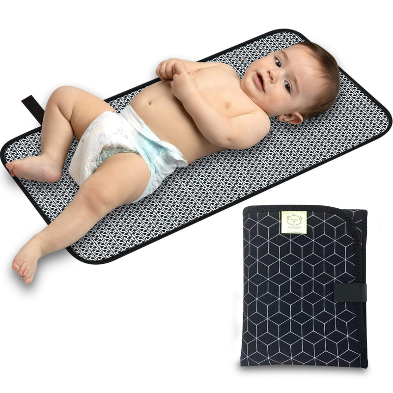 Portable Diaper Changing Pad - Waterproof Foldable Baby Changing Mat - Travel Diaper Change Mat - Lightweight Changing Pads for Baby - Baby Changer - Machine Washable - Small Changing Pad (Black Geo) Black Geo