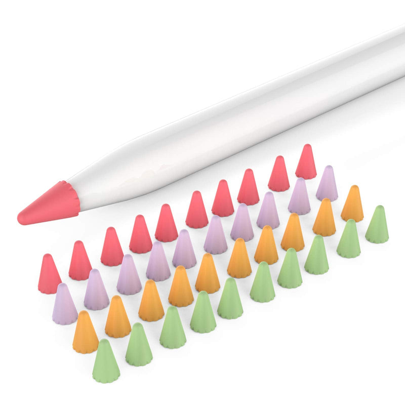 Delidigi 40 Pack Tips Cover for Apple Pencil 2nd Generation and 1st Gen Silicone Nibs Caps Writing Protection Accessories(Purple+Green+Orange+Red,40Pack) Purple+Green+Orange+Red