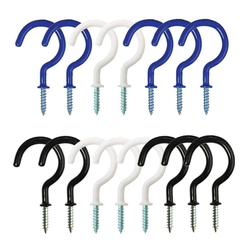 2 inches Ceiling Screw Hooks 15Pcs with Reusable Case Vinyl Coated Cup Hook Holder Screw-in Hooks for Hanging (Tricolor) Tricolor