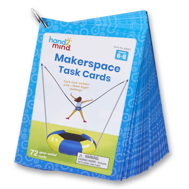 hand2mind Makerspace Task Cards, STEM Learning Cards for Kids Grade 6-8, 72 STEM Activities, Kids Building Projects, Learning Cards, Fun Ideas on What to Build, Classroom Supplies Grades 6-8