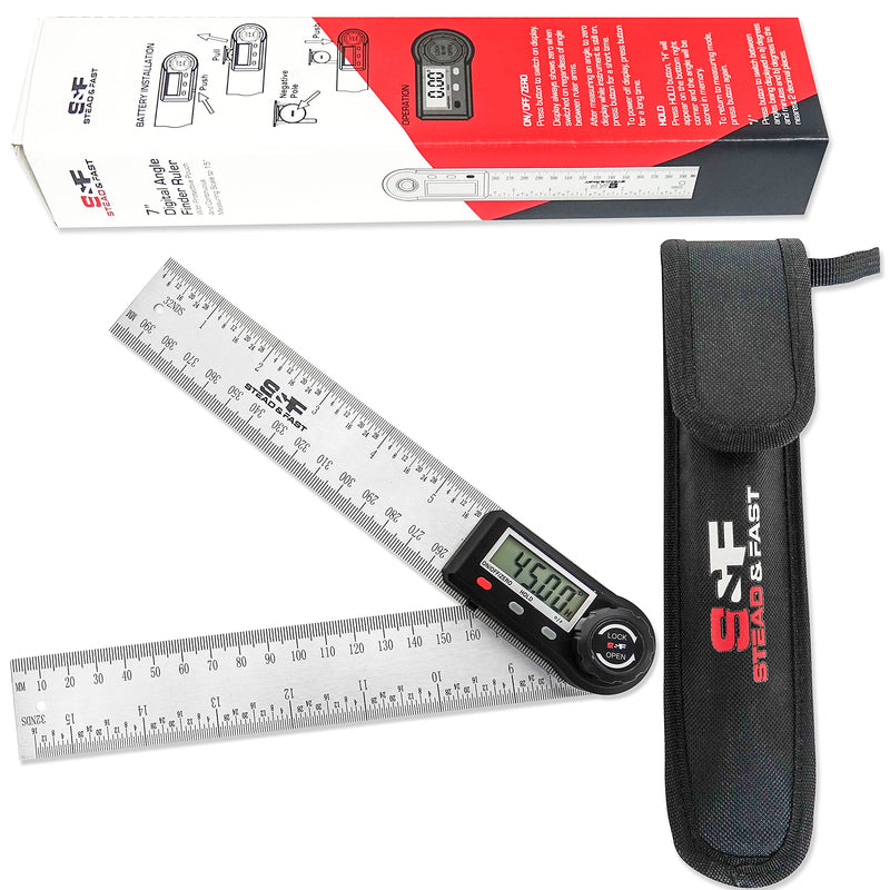 Digital Angle Finder Tool 7 Inch / 180 mm Stainless Steel with Pouch, Digital Protractor Angle Finder for Woodworking Measurement, Angle Measuring Tool by S&F STEAD & FAST Digital Angle Ruler 7 Inch