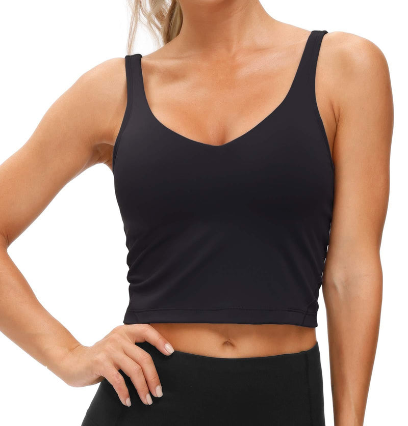 Women’s Longline Sports Bra Wirefree Padded Medium Support Yoga Bras Gym Running Workout Tank Tops Black X-Small