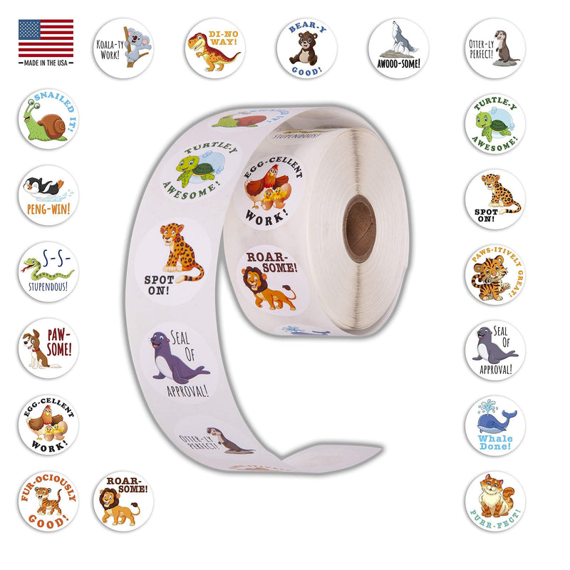 500 Awesome Stickers! Choose from Puppies, Kittens, Emoji, Smileys, Trucks, Dinos, Safari, Farm, Space, and More! 1.5" Circles, Motivational Rewards for Kids Made in The USA (Punny Animals) PUNNY ANIMALS