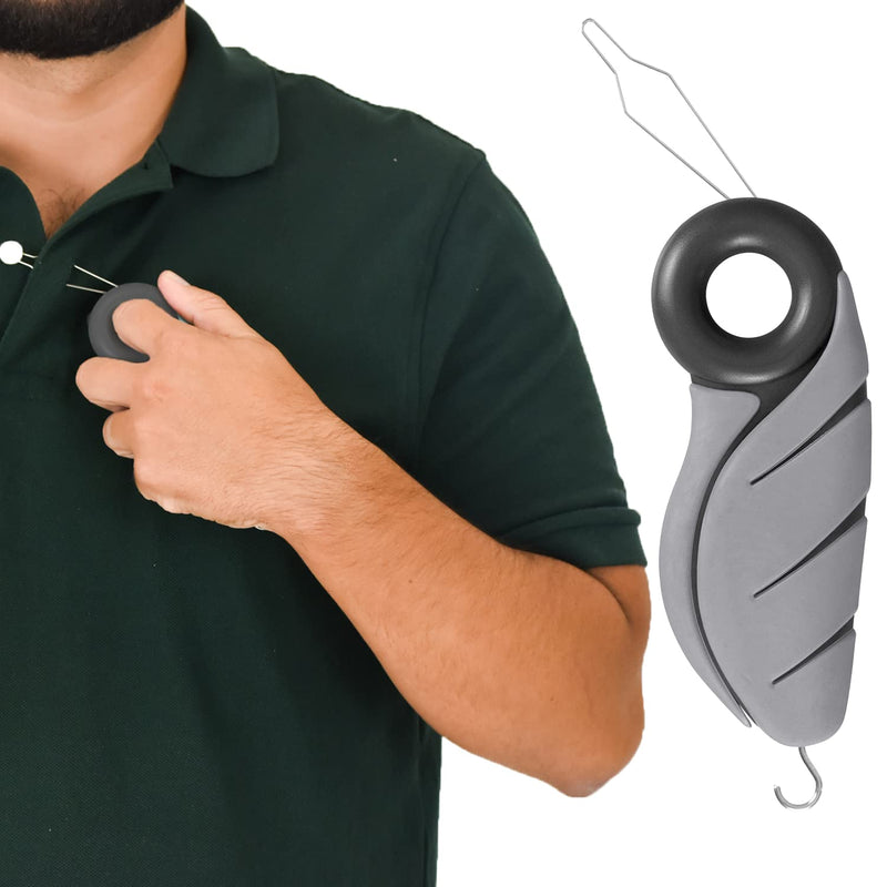 Button Hook Model V by Vive - Button Hook Tool and Dressing Aid Assist - Ergonomic Finger Hole Grip and Zipper Puller - for People with Limited Dexterity, Parkinsons, Arthritis, Disabilities Black