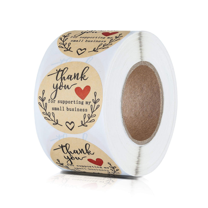 1.5" Thank You Stickers, Kraft Paper Thank You for Supporting My Small Business Sticker, Classy Retro Sticker for Bags, Boxes, Tissue, Ideal for Crafters & Online Sales, 500 Labels Per Roll Brown 1.5inch