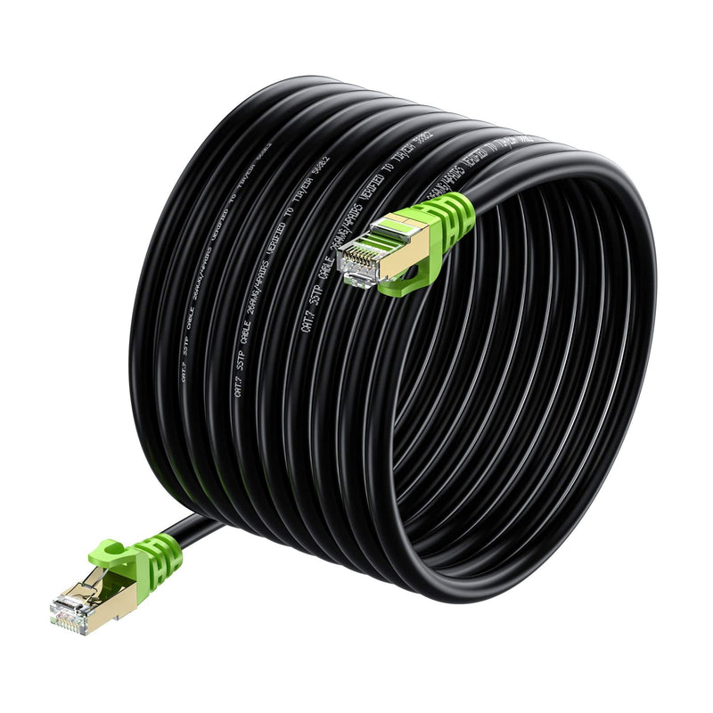 Outdoor Cat 7 Ethernet Cable 15ft, 26AWG Heavy-Duty Cat7 Networking Cord Patch Cable RJ45 Transmission Speed 10GbpsTransmission Bandwidth 600Mhz LAN Wire Cable SFTP Waterproof Direct Burial Cat7-15FT