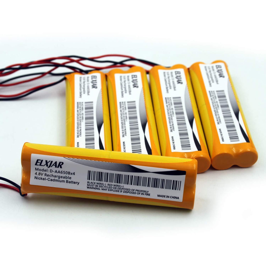 (5-Pack) 4.8V 600mAh Ni-CD Battery Pack Replacement for Unitech Dual-Lite 0120859, All Fit E1021R LITHONIA D-AA650Bx4, EJW-NI-CAD BYD D-AA650B-4 Exit Sign Emergency Light