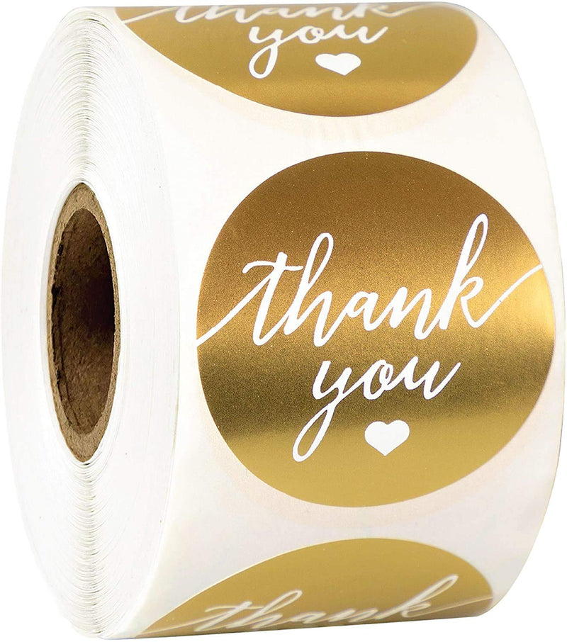 Thank You Label Sticker 2" Round with Gold and White Heart 500 Labels per Roll, Thank You Sticker Gold for Birthdays, Weddings, Giveaways, Bridal Showers and Perfect for Small Business Owner Gold & White Hearts