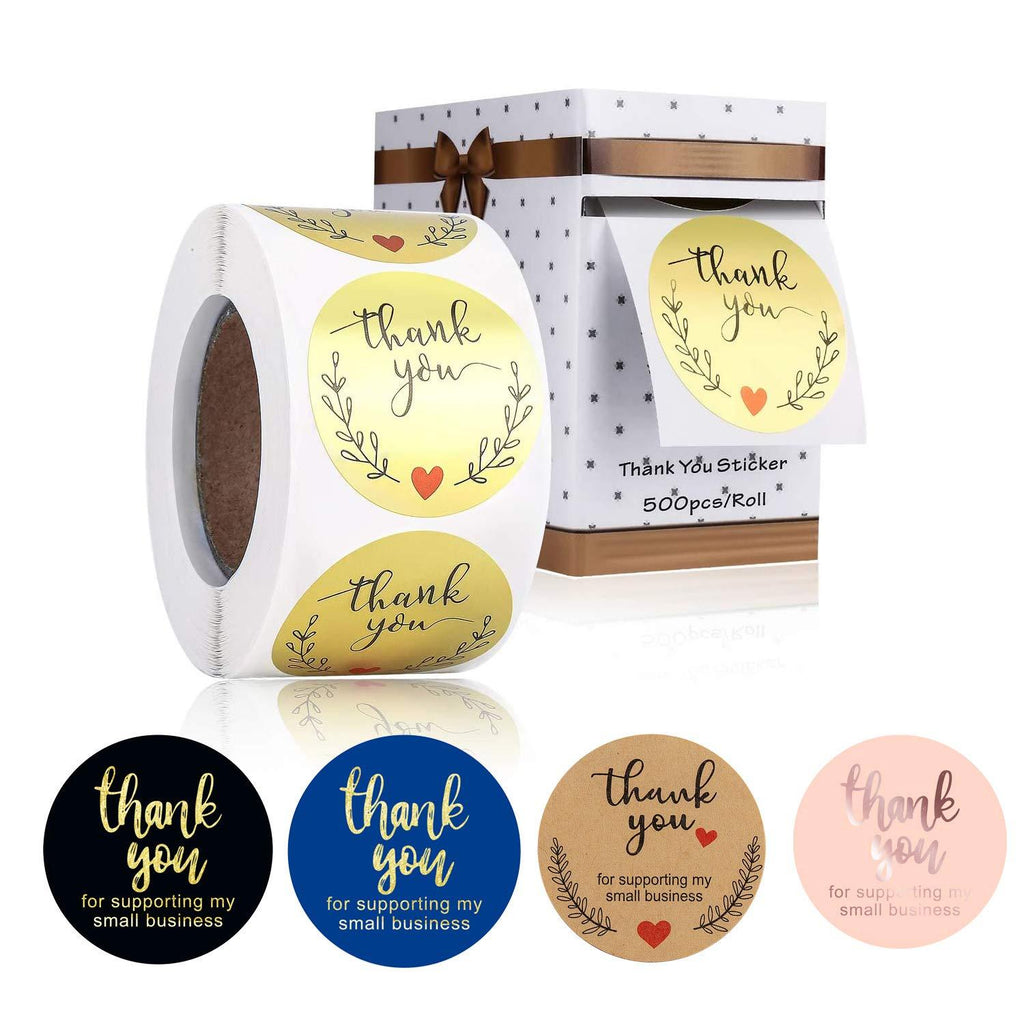 1.5" Gold Thank You Stickers,500pcs, with Cute Box, 6 Colors Available