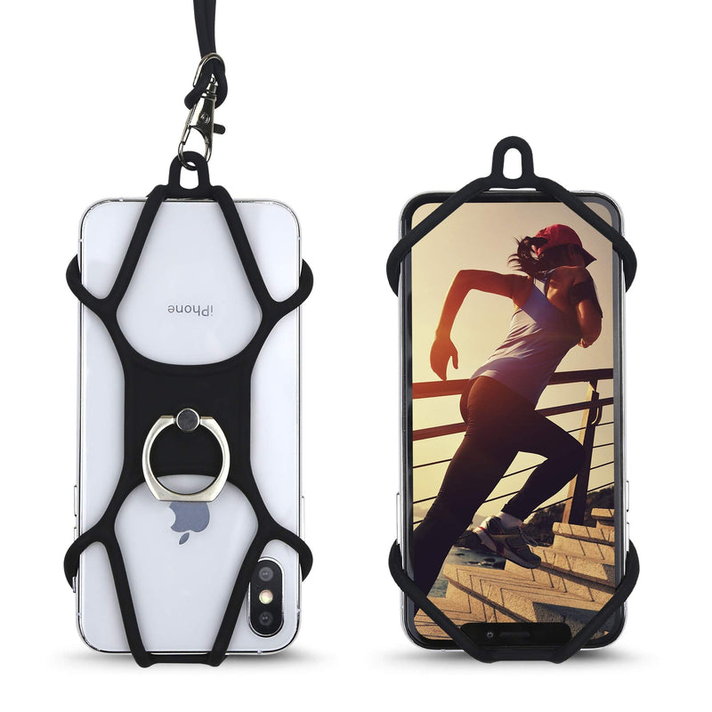 Gear Beast Universal Cell Phone Lanyard - Silicone Neck Phone Holder and Ring Grip - Compatible with Most Smartphones, Black