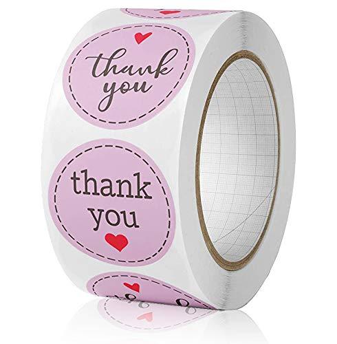 Thank You Stickers Roll of 500,2 Designs,1Inch | Thank You Labels Roll Boutique Supplies for Business Packaging | Thanks You Stickers 500 for Gift,Bubble Mailers & Bags (500 Pink 2 patterns1in)