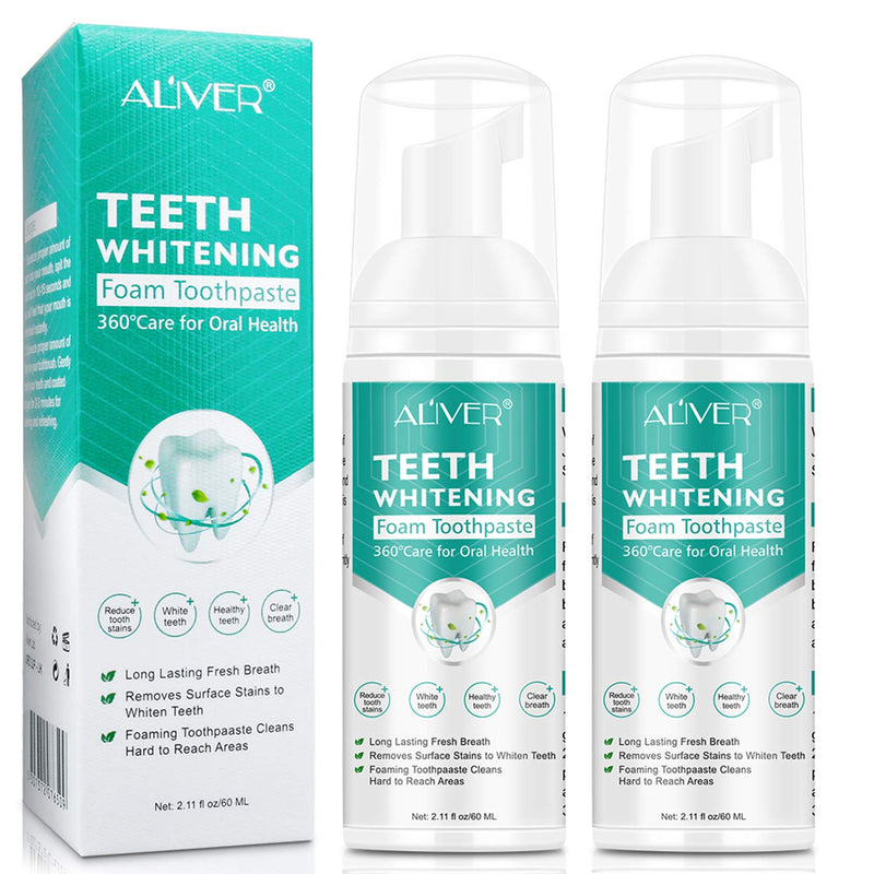 Teeth Whitening Toothpaste, 2 Pack Citrus Baking Soda Toothpaste, Foam Whitening Toothpaste, Ultra-fine Mousse Foam Deeply Cleaning Gums, Stain Removal, Natural Mouth Wash Water (2 x 60ml) 2.11 Fl Oz (Pack of 2)