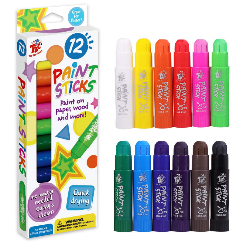 TBC The Best Crafts Tempera Paint Sticks,12 Classic Colors, Washable,Non- Toxic,Crayon Paint Sticks for Kids and Student 12 Colors