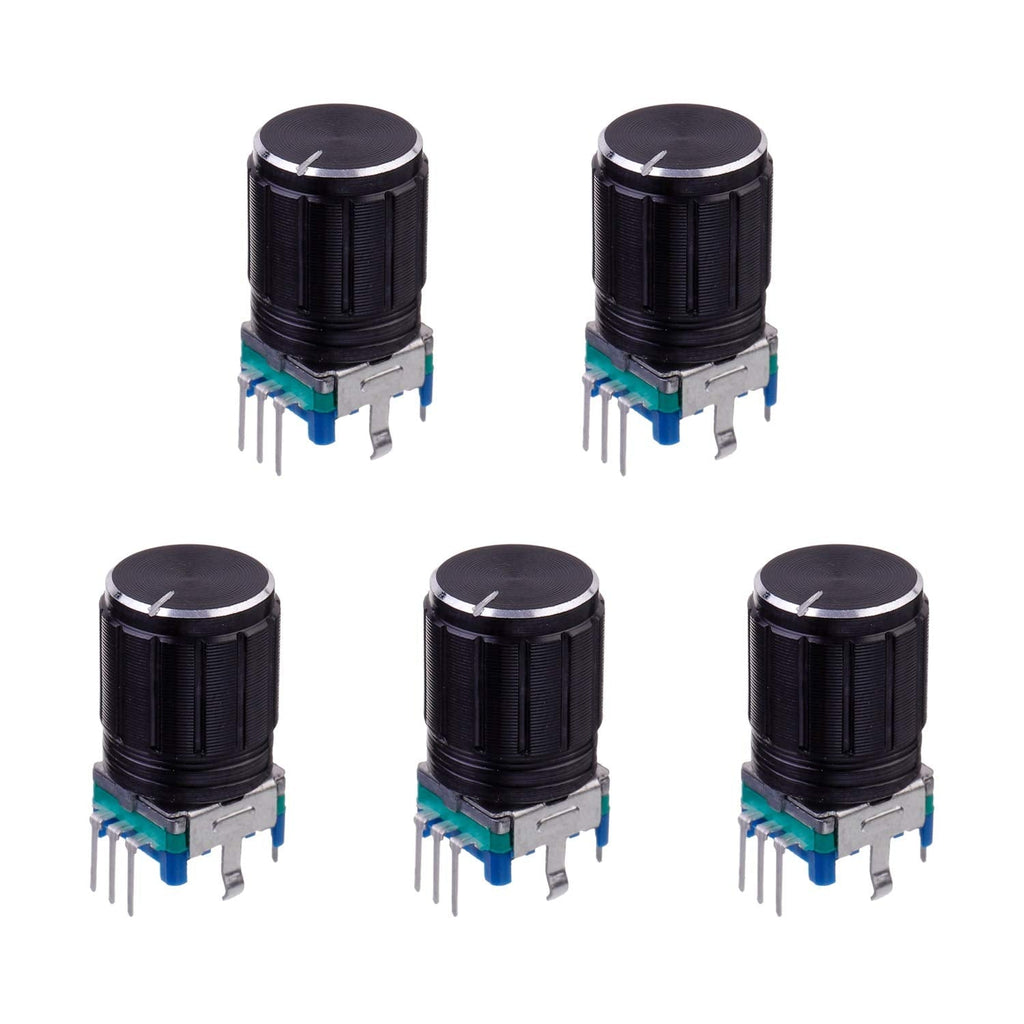 BOJACK EC11 Audio Digital Potentiometer 360 Degree 5 Pin Rotary Encoder Code Switch Potentiometer with Knob Cap(Pack of 5 Pcs)