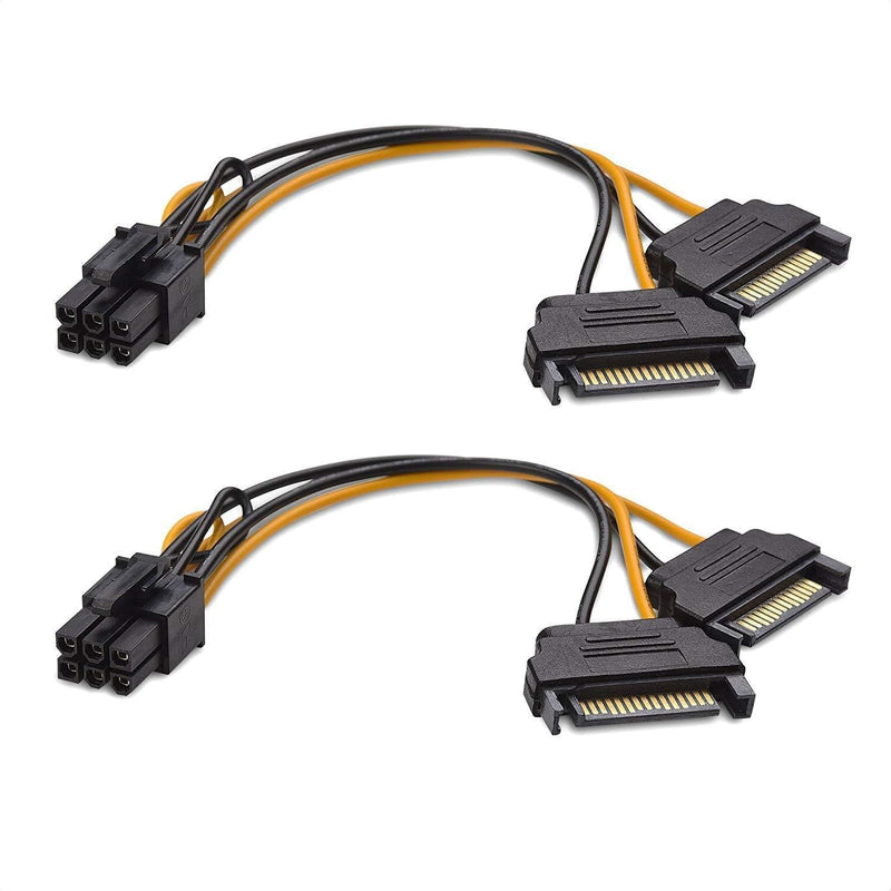 6 Pin PCIe to Dual SATA 15 Pin Male Power Cable, 2X 15-Pin SATA Male to 6 Pin PCI-Express Female Video Card Power Adapter Cable (20CM/8inch)