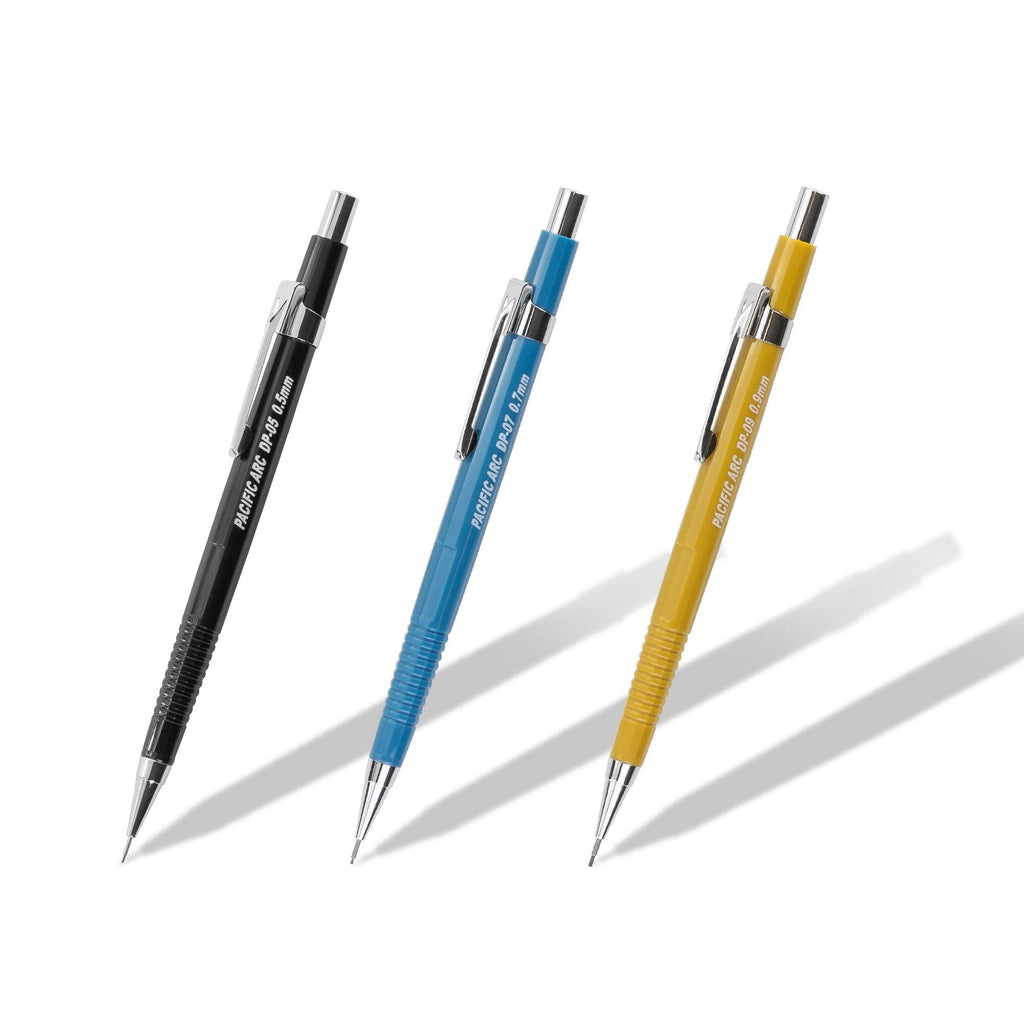 Pacific Arc Mechanical Pencil Set.5 mm.7mm.9 mm Mechanical Pencil with 3 Spare Erasers, Refillable Lead Pencil Holder for Drafting, Sketching, and Drawing