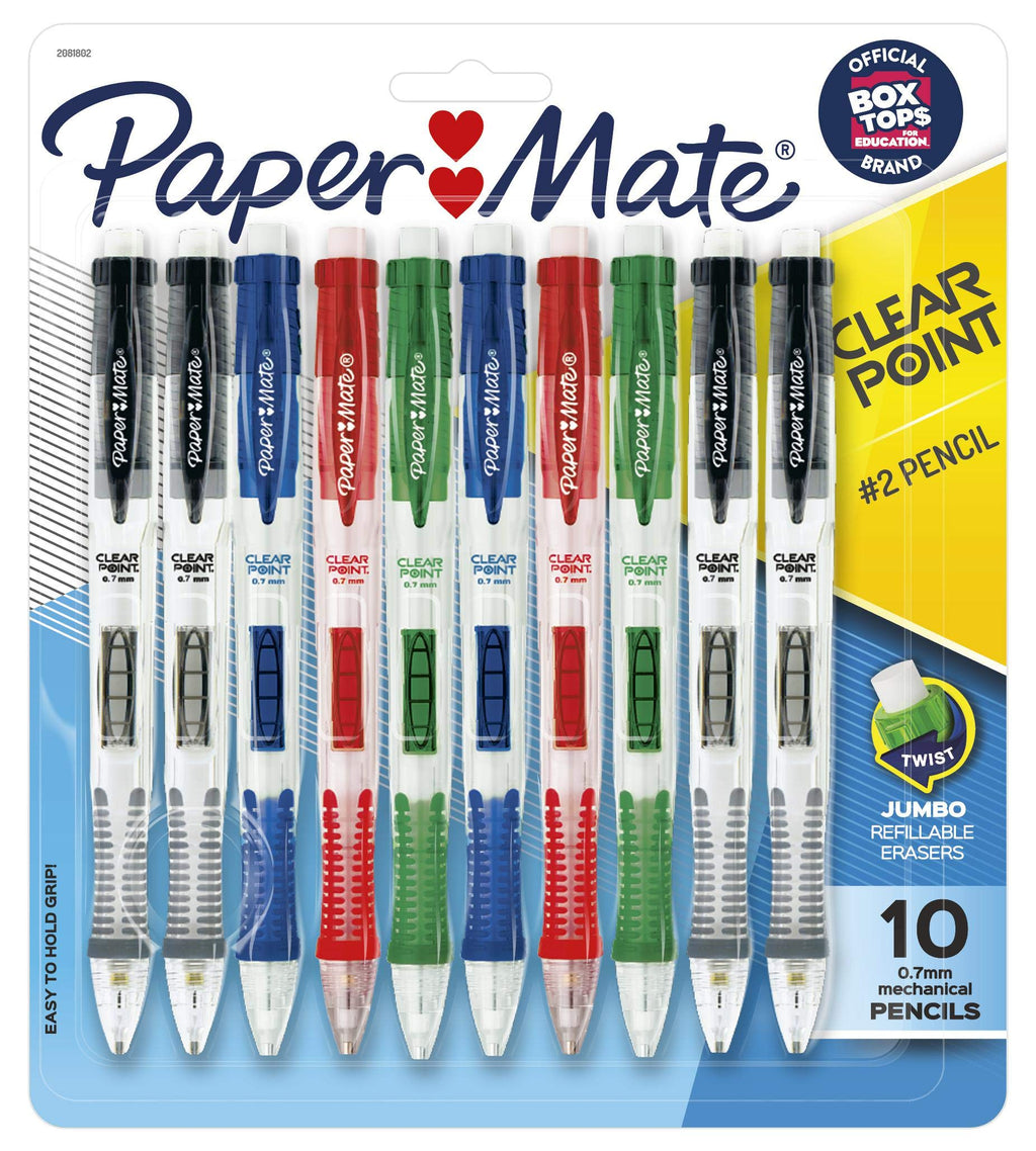 Paper Mate Clearpoint Mechanical Pencil, 0.7 mm, Assorted, Refillable, 10-pack