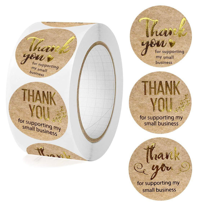 Thank You for Supporting My Small Business Stickers,1 inch 500Pcs Thank You Stickers Roll | Round Seal Stickers for Packing Bags,Envelope,Bouquet,Gift | Business Stickers for Crafters & Online Sales, Gold-1inch-500-d03