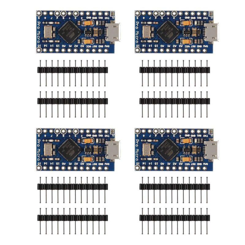 AITRIP 4PCS Pro Micro Atmega32U4 5V 16MHz Bootloadered IDE Micro USB Pro Micro Development Board Microcontroller Compatible with Pro Micro Serial Connection with Pin Header