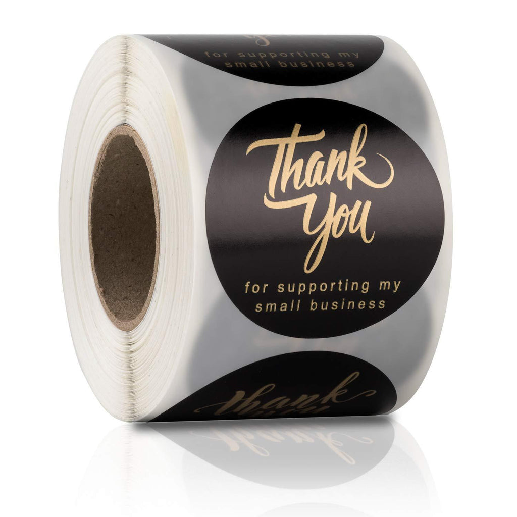 1.5" Thank You for Supporting My Small Business Stickers, 4 Designs Golden Font, Round Labels for Business, Online Retailers, Boutiques, Shops to Use on Bags, Boxes and Envelope, 500 Labels Per Roll Black-golden Font 1.5 inch