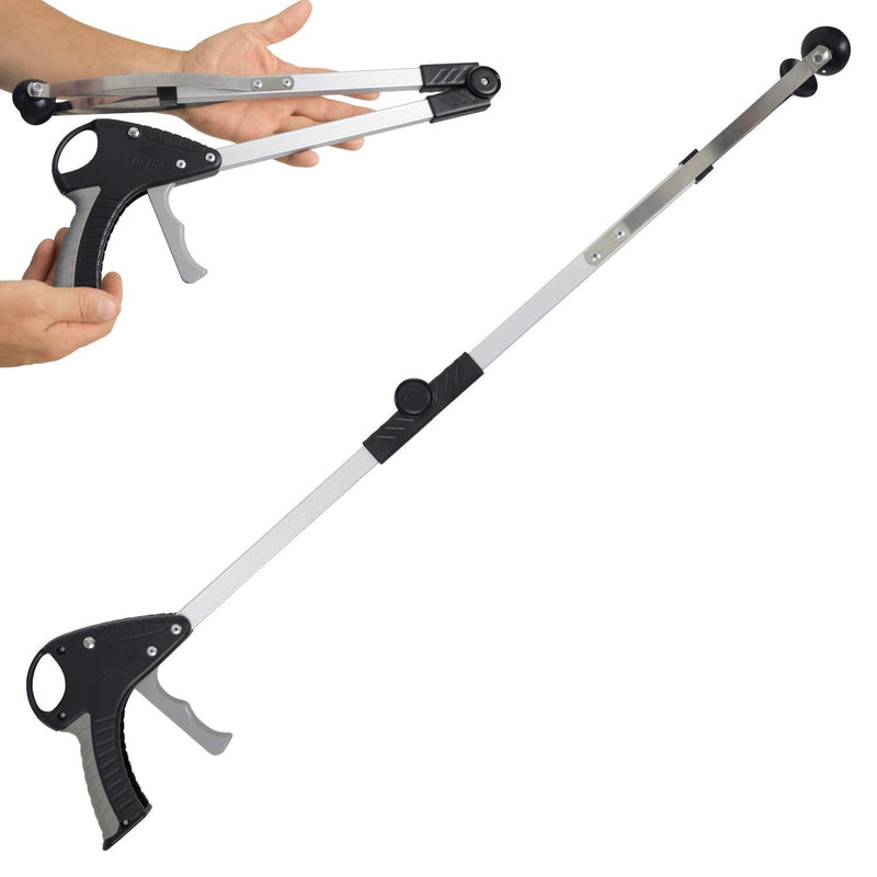 Vive Foldable Suction Reacher Grabber - Pickup Reaching Tool - Long, Heavy Duty, 32 Inch Extended Reacher - Elderly, Seniors, Injured, Kids - for Trash, Garbage, Cups, Glasses, High Shelf (1) 1