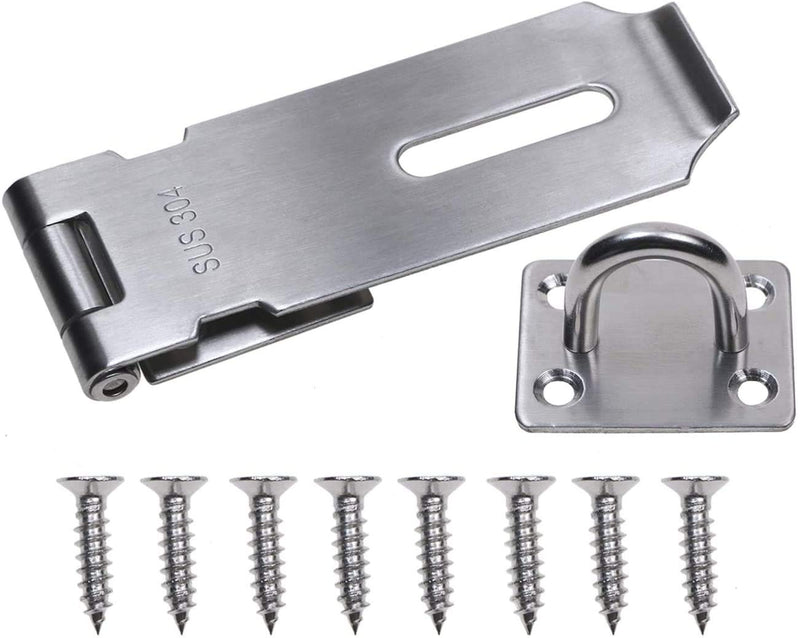 Padlock Hasp POCADOM 4 Inch Door Clasp Hasp Lock Latch, Stainless Steel Door Bolt Latches for Furniture, Cabinet, Drawer, Cupboard and Closet 1 pcs