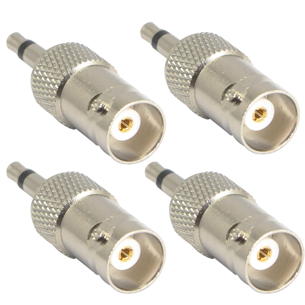 3.5mm Mono to BNC Adapter, BNC Female Jack to 1/8" TS Male Plug Nickel-Pated Bidirection Connector for Antenna Radio CCTV DVR Camera and More (4 Pack)