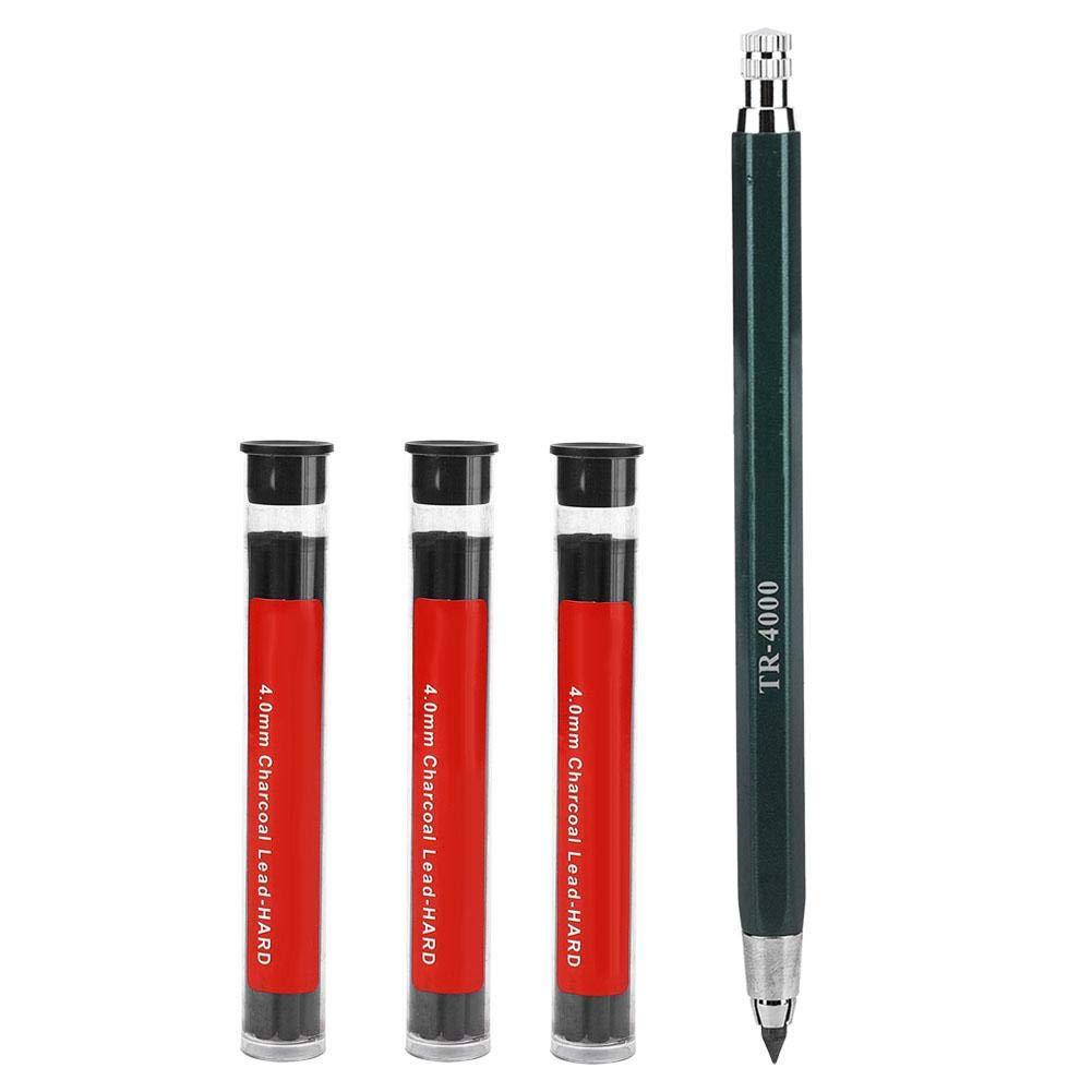 Mechanical Pencil with 3 CasesRefills, 4.0mm Black Refills for Draft Drawing, Carpenter Writing, Crafting, Art Sketching