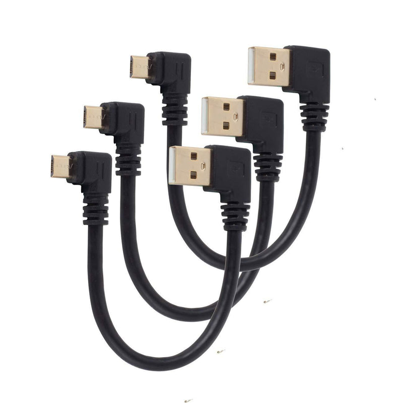 Gold Plated 15CM 90 Degree USB 2.0 to Micro USB B Male Cable Gold Plated Right Angle Data Sync and Charge Extender Lead (3 Pcs Micro 5p)