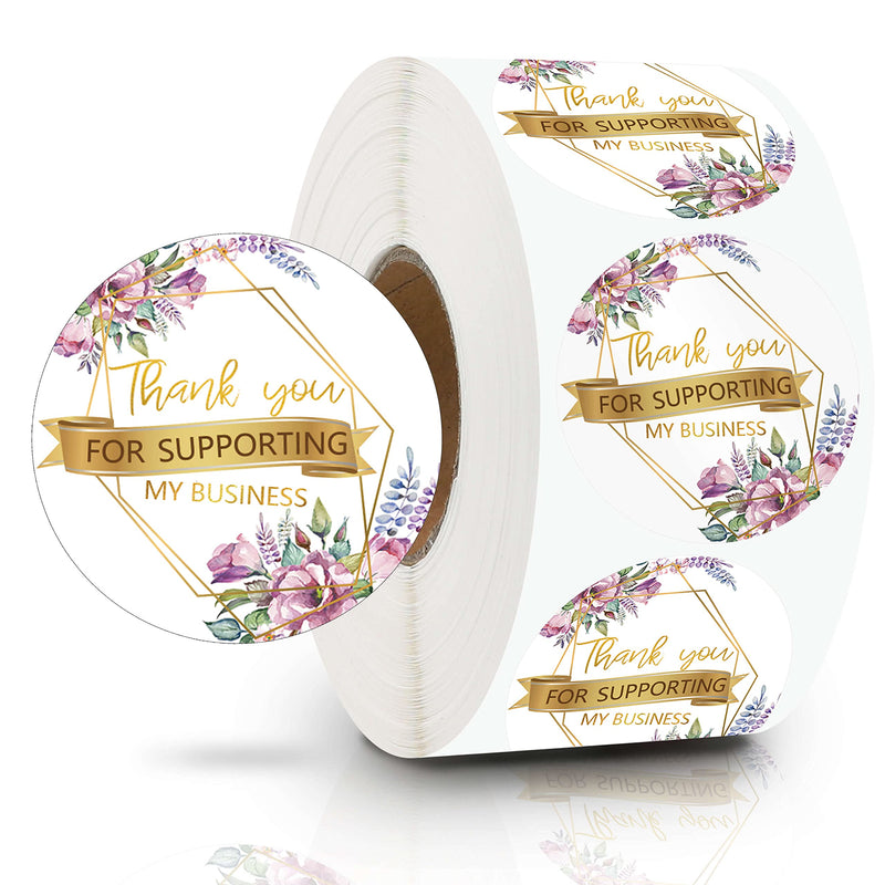 KYONANO Thank You Stickers Small Business 1200pcs, Pink Flower Gold Font Design Thank You Stickers Roll 1.5" for Small Business Gift Packaging Wedding Envelope Seals Thanksgiving Self-Adhesive Labels