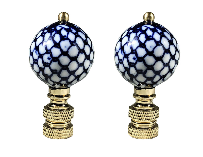 Royal Designs, Inc. Decorative Chinoiserie Blue and White Lamp Finials (Fish Scale - 2 Pk) Fish Scale - 2 Pk