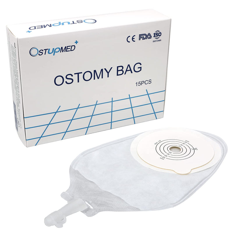 OSTUPMED 15 Pcs Urostomy Bag, Ostomy Bags with Closure for Colostomy Ileostomy Stoma Care, Cut-to-Fit 3/4"-2(10-50mm)