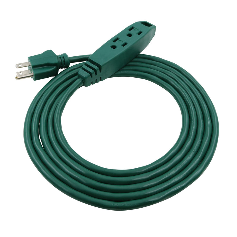 Clear Power 9 ft Lawn & Garden Outdoor Extension Cord 16/3 SJTW, 3-Outlet, Green, Water & Weather Resistant, Flame Retardant, 3 Prong Grounded Plug, CP10140