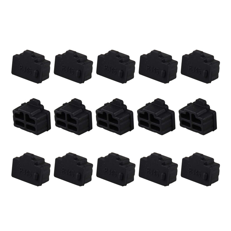 Futheda 15PCS Silicone Ethernet Hub Port RJ45 Anti Dust Cover Cap Protector Connector Plug Compatible with Computer TV Router Black