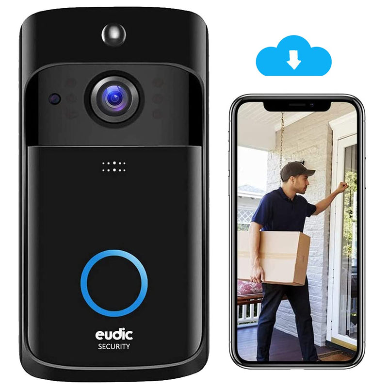 Video Doorbell Camera Wireless WiFi [2021 Upgrade] IP5 Waterproof HD WiFi Security Camera Real-Time Video for iOS & Android Phone Night Light Black