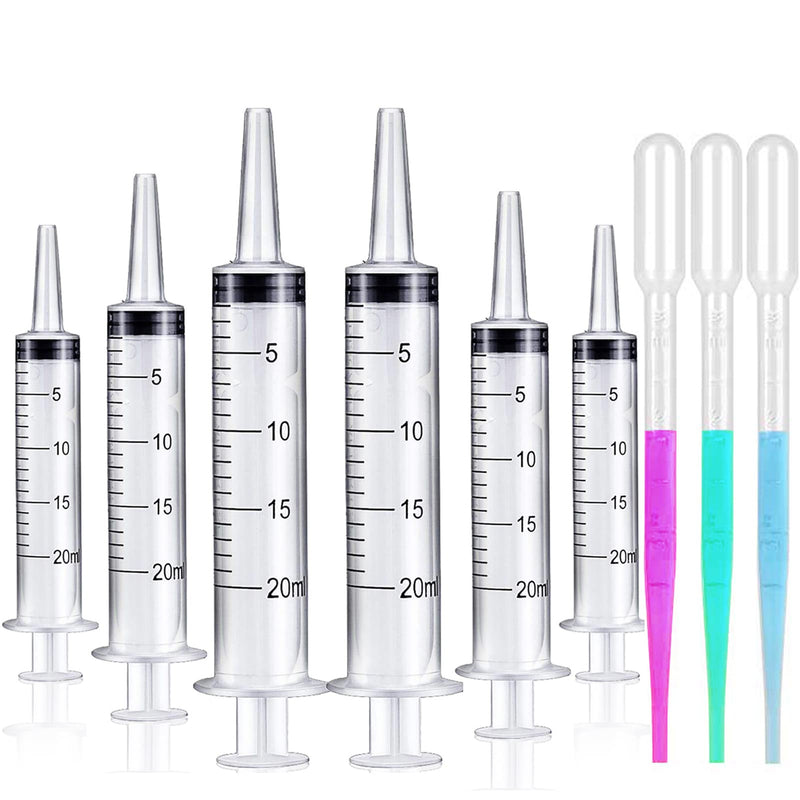 6 Pack 20ml Syringe Without Needle - Syringes for Lip Gloss, Large Plastic Syringes for TKB Lip Gloss Base (Versagel)，Scientific Labs, Dispensing, Measuring, Watering, Refilling，Multiple Uses