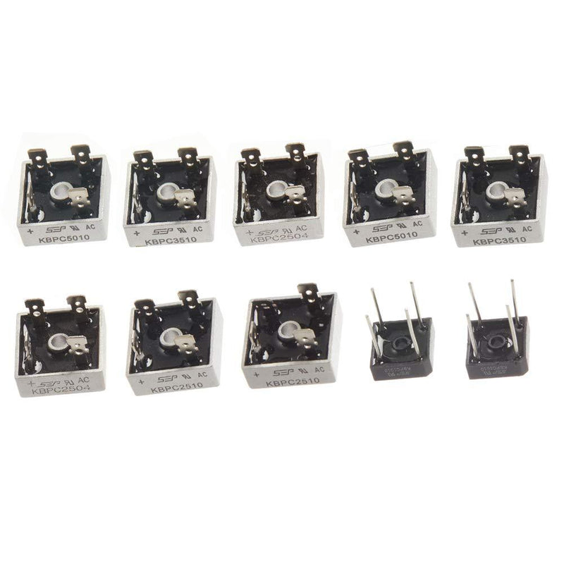 Bridgold 10pcs KBPCseries Bridge Rectifier Diode,Single Phase,Full Wave Electronic Silicon Diodes,Inculding:KBPC1010 KBPC2504 KBPC2510 KBPC3510 KBPC5010.