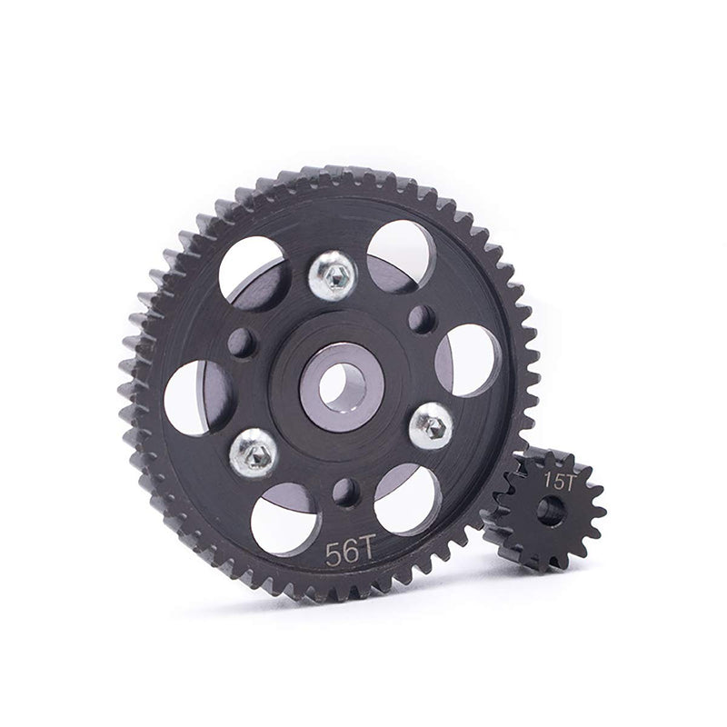 LCX Racing 1/10th RC Crawler Car Hardened Steel 32P 56T Spur Gear w/ 15T Pinion Gear for Axial SCX10 Wraith