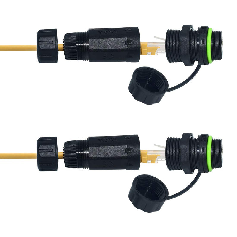 RJ45 Waterproof Connector IP68 Cable Connector, Panel Mount Coupler Female to Female, with Shielding Cable Coupler-CAT5E-YMP20-Green-2 PCS Green