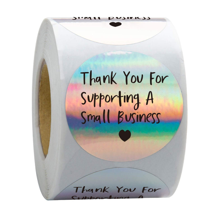 WRAPAHOLIC Thank You for Supporting A Small Business Stickers - Black Ink Holographic Silver Business Thank You Stickers, Shipping Stickers - 2 x 2 Inch 500 Total Labels Thank You for Supporting - Silver