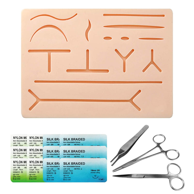 Suture Kit for Suture Training, Silicone Stitching Pad with Durable Embedded Mesh, Includes Suture Tools Kit & Various Suture Threads and Needles, Practice Suture Training Kit (Education Use Only)