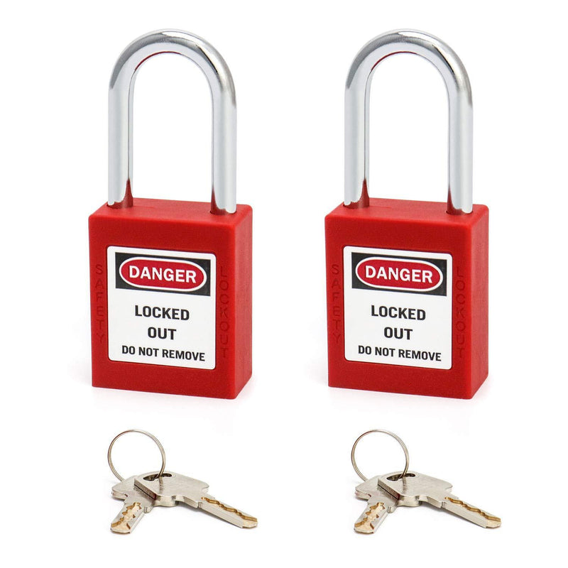 QWORK Red Lockout Tagout Safety Padlock, 2 Padlocks with 4 Keys 2 Pack