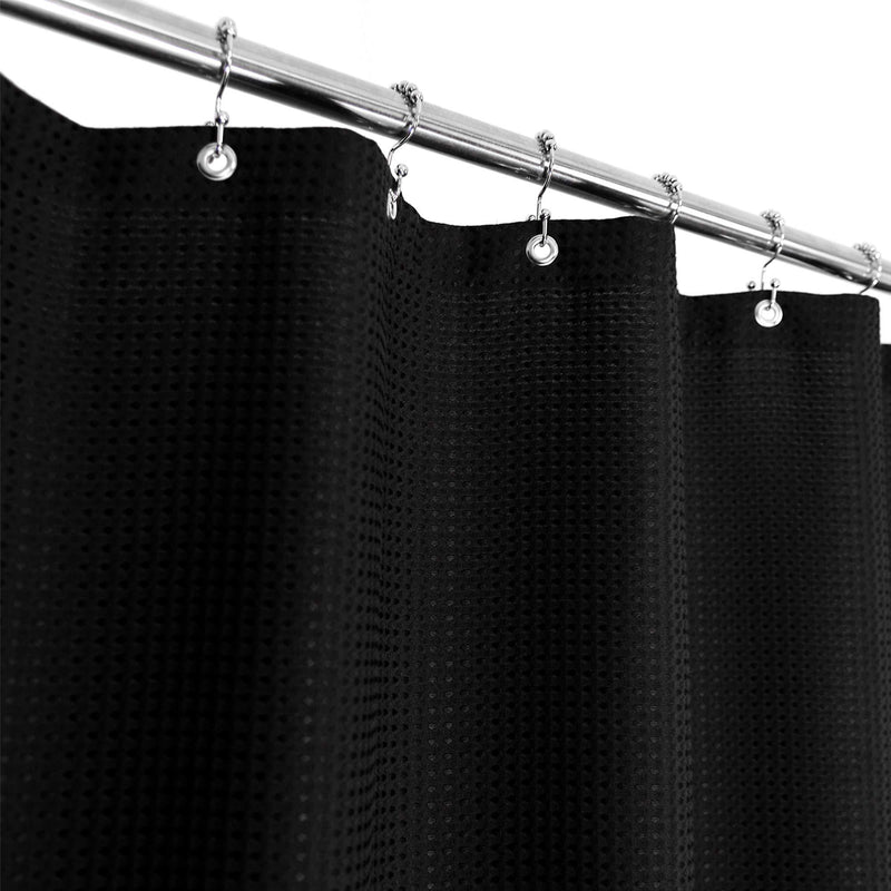 Stall Shower Curtain Fabric 36 x 72 Inch, Waffle Weave, Hotel Luxury Spa, 230 GSM Heavy Duty, Water Repellent, Black Pique Pattern Decorative Bathroom Curtain 36Wx72L(Stall)