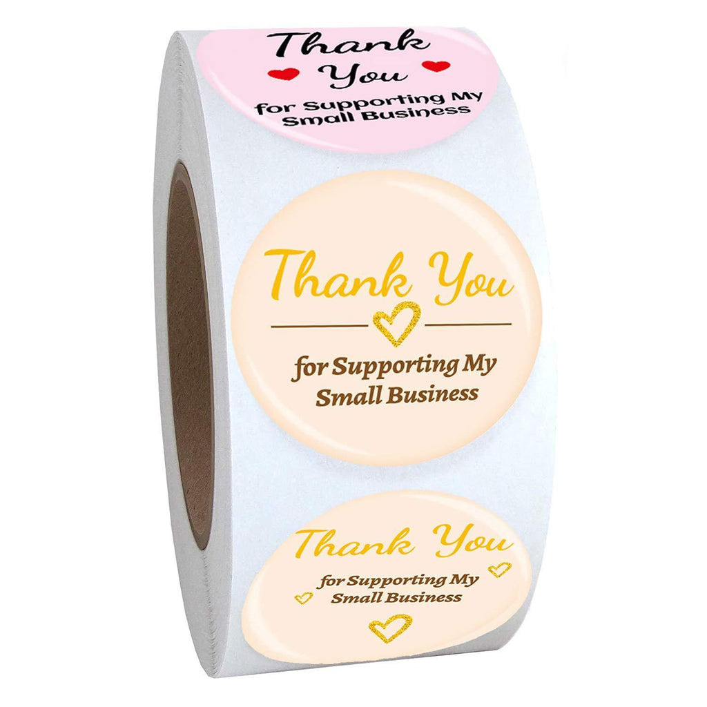 1.5" Thank You Stickers 500PCS 5 Design Golden Thank You for Supporting My Small Business Label Stickers for Business, Online Retailers, Boutiques and Small Shops (Pink 5 Styles) Pink 5 Styles