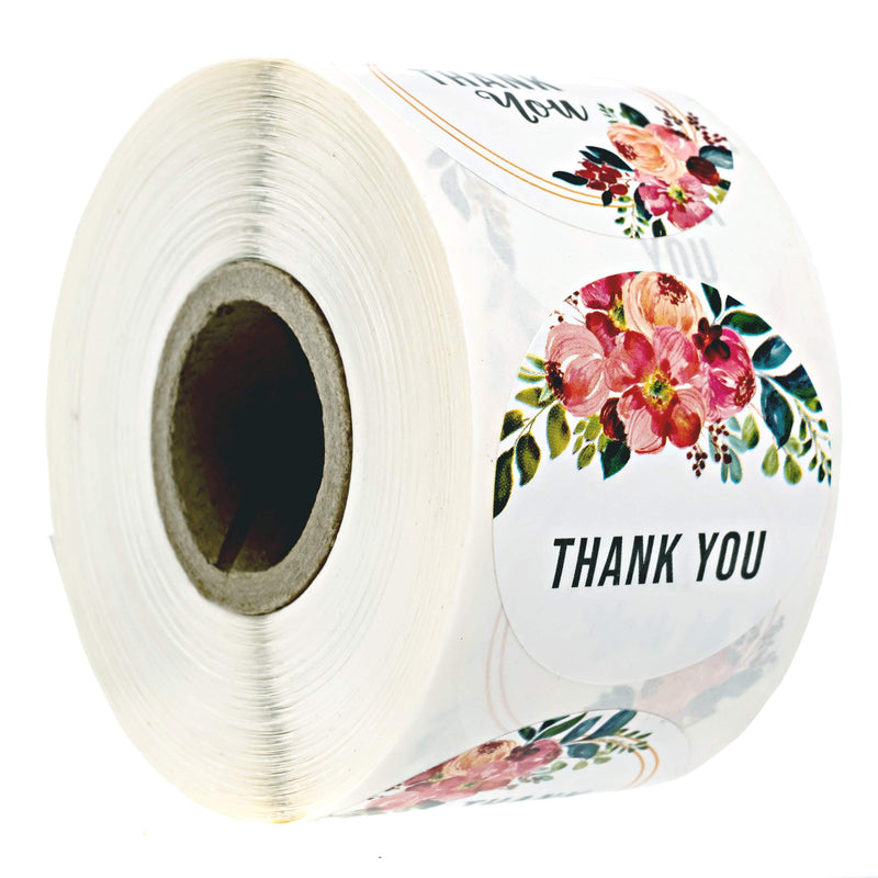 1.5" Bright Summer Floral Thank You Stickers / 6 Different Thank You Designs / 500 Thank You Stickers Per Roll