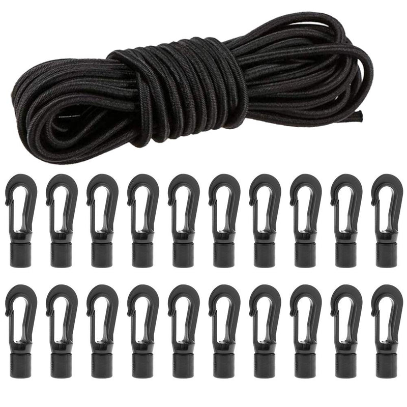 GEUNTECH 1/4" Elastic Bungee Shock Cord - Kayak Stretch String Rope with Bungee Shock Cord Hook Suitable for Kayaks Boat Camping Accessories, Exercise, Fitness and Outdoor Enthusiasts 10 Feet rope + 4 Hooks