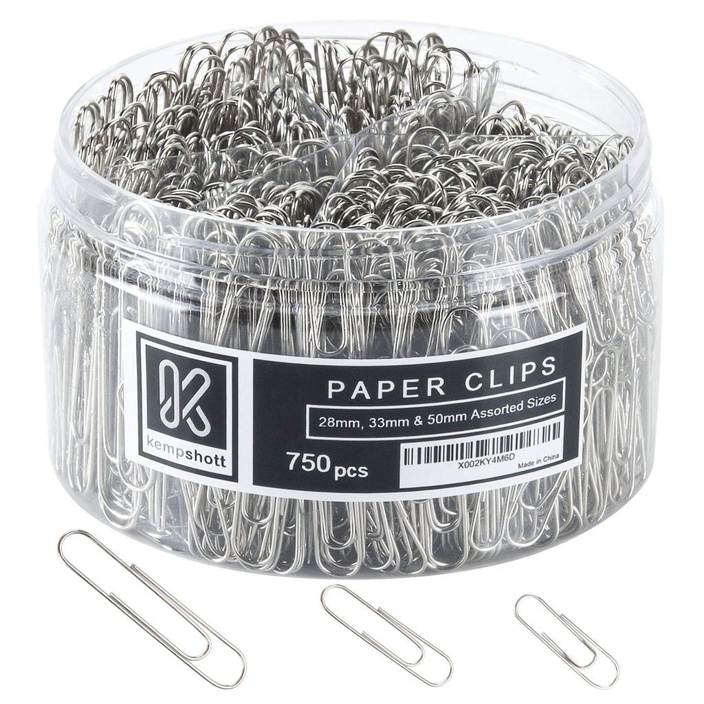 Kempshott 750 Paper Clips Assorted Sizes Small, Medium and Large Paper Clips for Paperwork Ideal for Home, School and Office Use Silver